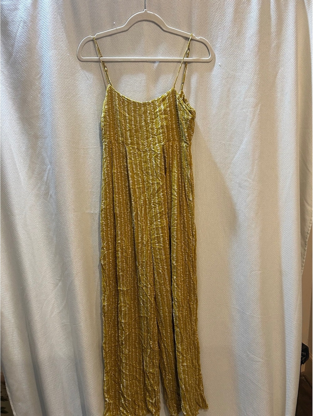 Yellow Patterned Sleeveless Jumpsuit with Adjustable Straps